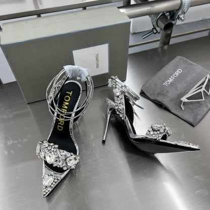 Tom Ford Gold Crystal Heeled Sandals