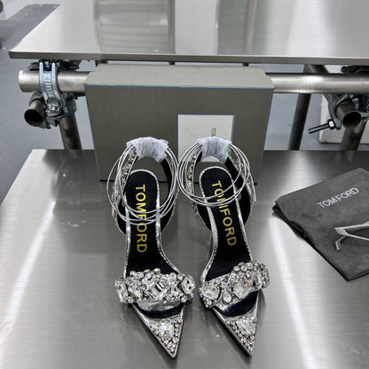 Tom Ford Gold Crystal Heeled Sandals