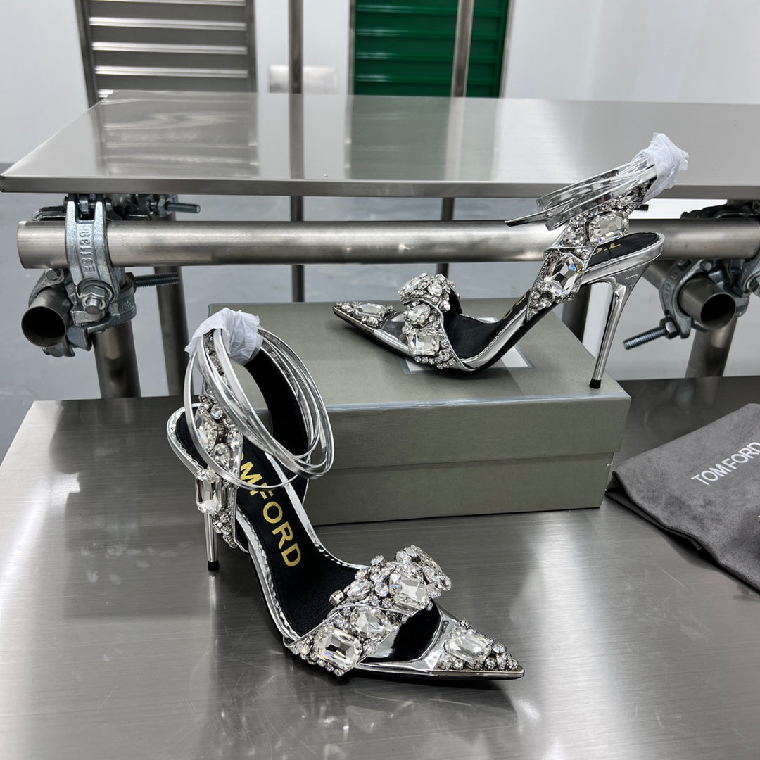 Tom Ford Gold Crystal Heeled Sandals