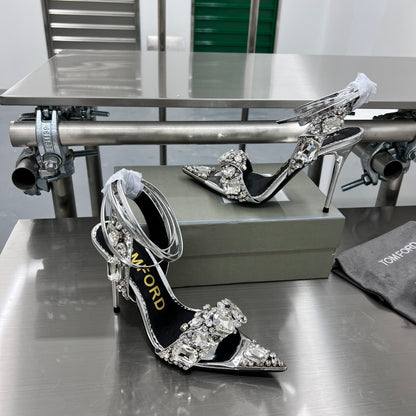 Tom Ford Gold Crystal Heeled Sandals