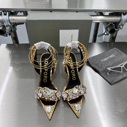 Tom Ford Gold Crystal Heeled Sandals