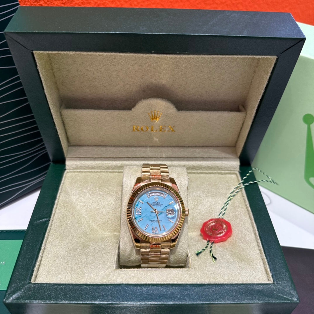 Rolex Day-Date Oyster Perpetual Gold Turquoise Mechanical Watch