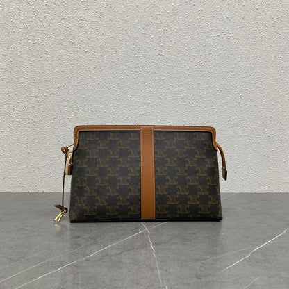 Celine LOCK Logo Print Calfskin Cosmetic Bag – 23FW