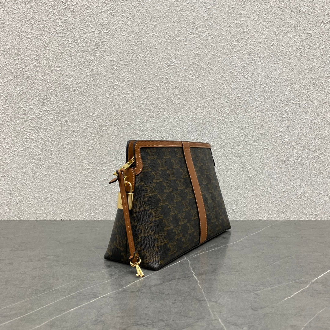 Celine LOCK Logo Print Calfskin Cosmetic Bag – 23FW