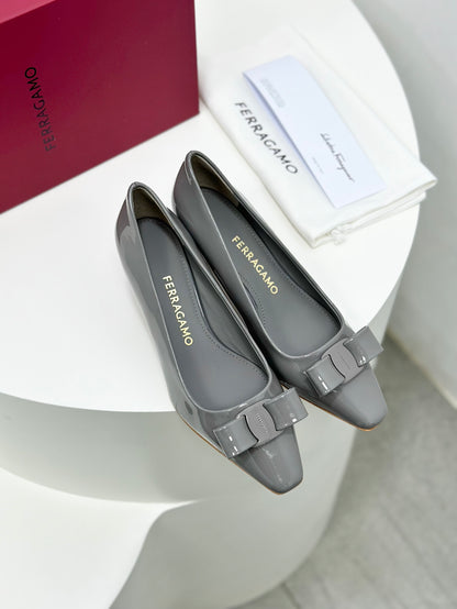 Ferragamo Vara Patent Leather Square Toe Pumps