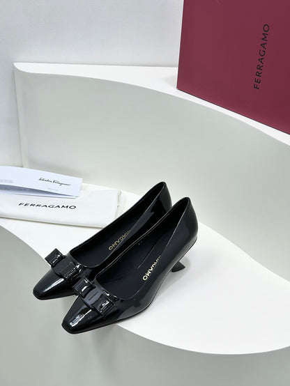 Ferragamo Vara Patent Leather Square Toe Pumps