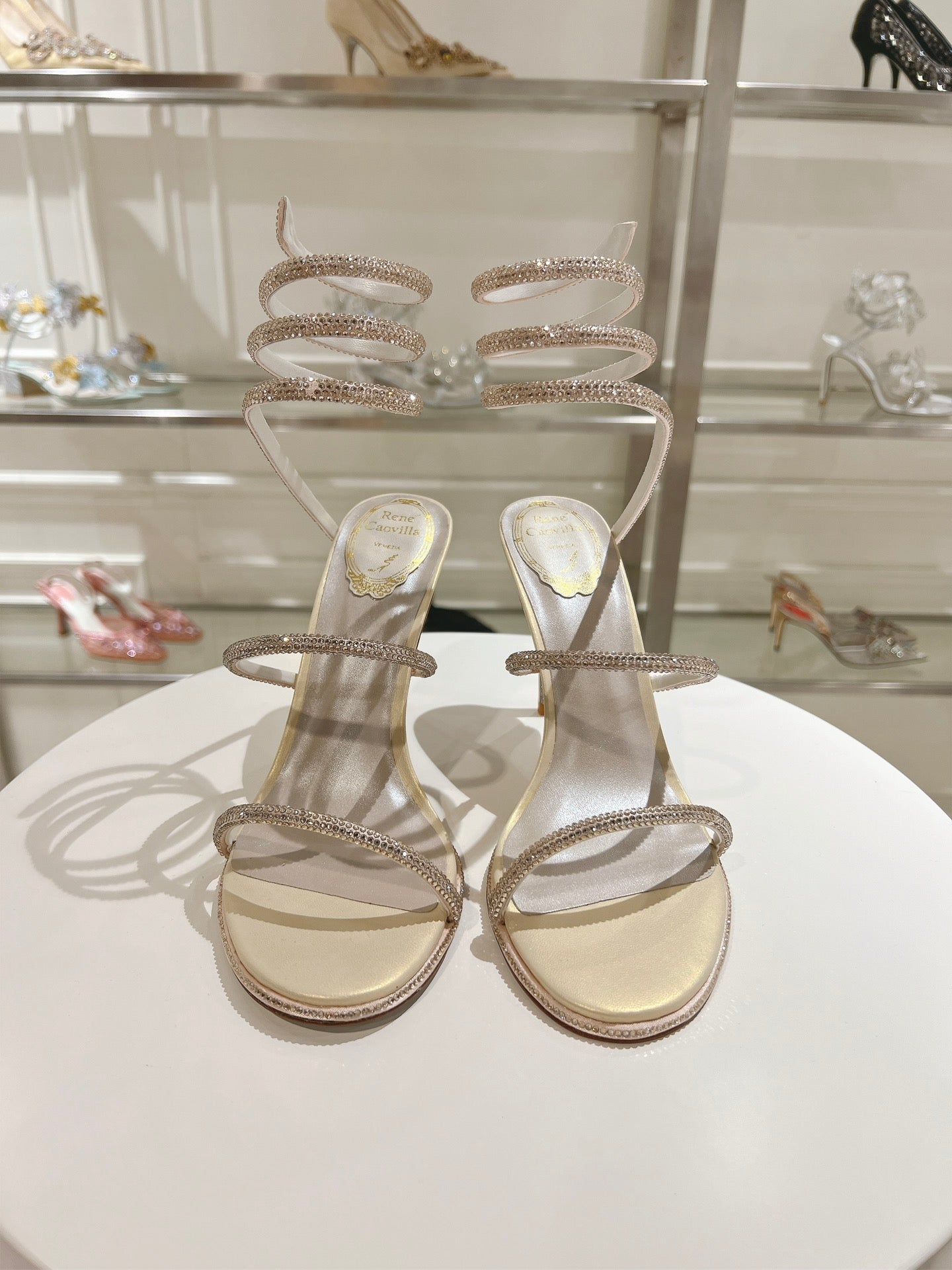 René Caovilla Cleo Crystal-Embellished Heeled Sandals – 24SS