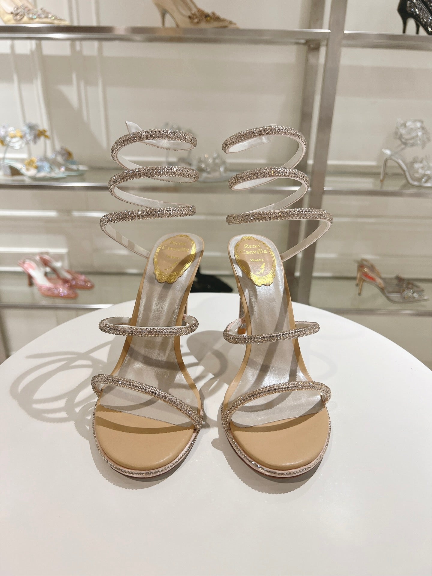 René Caovilla Cleo Crystal-Embellished Heeled Sandals – 24SS