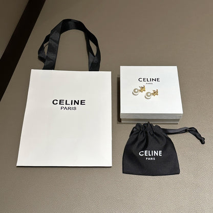 Celine Gold Triomphe Pearl Stud Earrings – New Collection