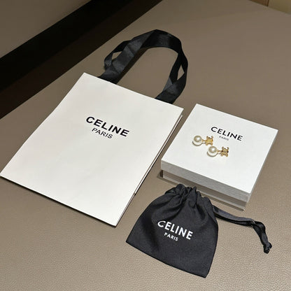 Celine Gold Triomphe Pearl Stud Earrings – New Collection