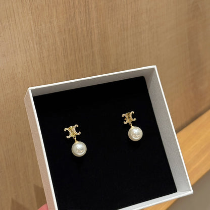 Celine Gold Triomphe Pearl Stud Earrings – New Collection