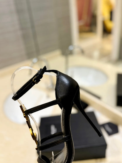 Saint Laurent YSL Logo Lacquer Heeled Sandals