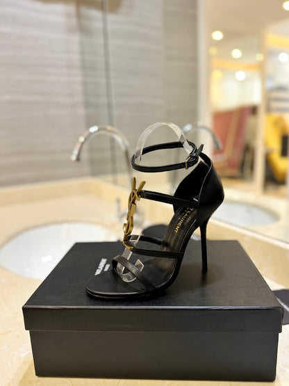 Saint Laurent YSL Logo Lacquer Heeled Sandals