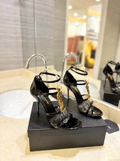 Saint Laurent YSL Logo Lacquer Heeled Sandals