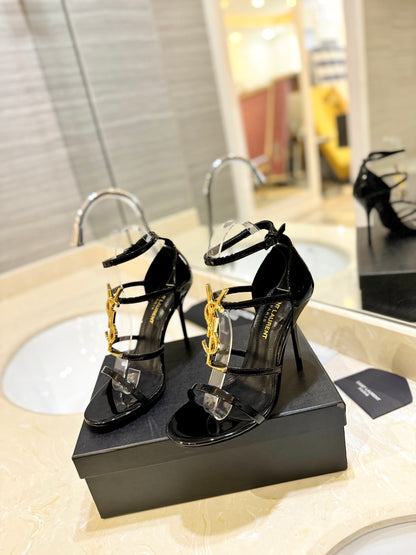 Saint Laurent YSL Logo Lacquer Heeled Sandals