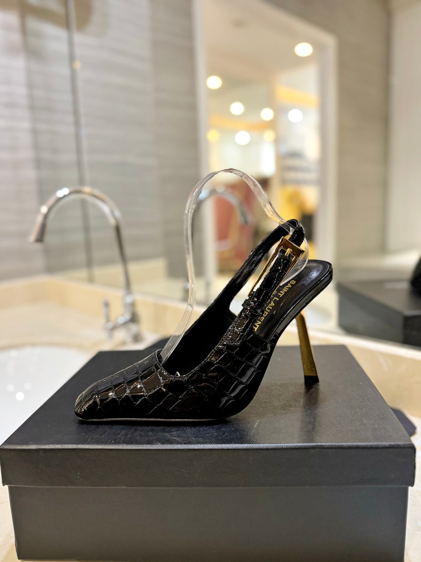 Saint Laurent Square Toe Patent Leather Pumps