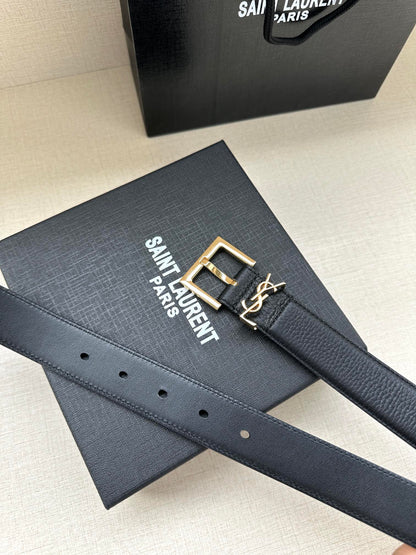 Saint Laurent Monogram Embossed Leather Narrow Belt