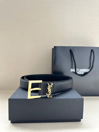 Saint Laurent Monogram Embossed Leather Narrow Belt
