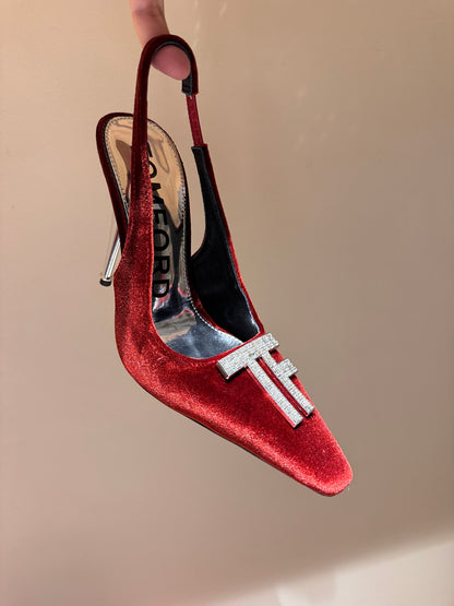 TOM FORD Padlock Velvet Crystal Heeled Sandals – Spring/Summer Collection – 24SS