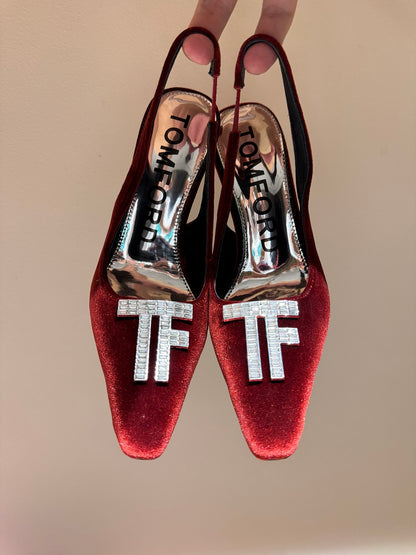 TOM FORD Padlock Velvet Crystal Heeled Sandals – Spring/Summer Collection – 24SS