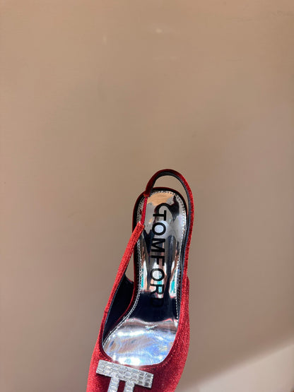 TOM FORD Padlock Velvet Crystal Heeled Sandals – Spring/Summer Collection – 24SS
