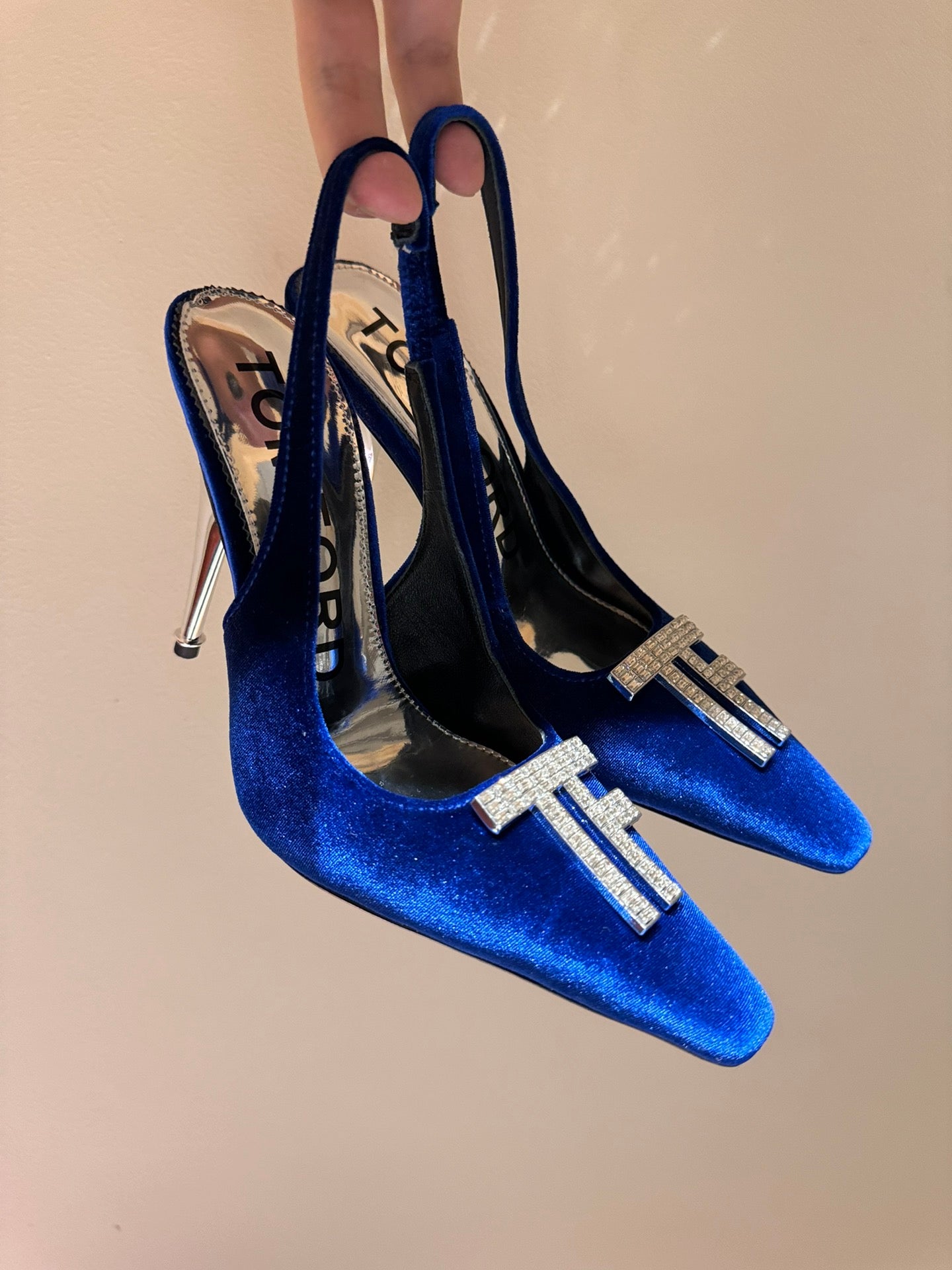 TOM FORD Padlock Velvet Crystal Heeled Sandals – Spring/Summer Collection – 24SS