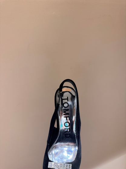 TOM FORD Padlock Velvet Crystal Heeled Sandals – Spring/Summer Collection – 24SS
