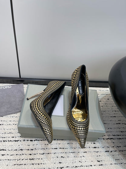 TOM FORD Crystal Embellished Gold Heeled Sandals