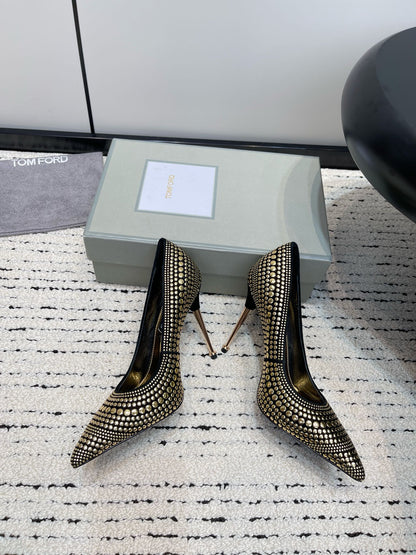 TOM FORD Crystal Embellished Gold Heeled Sandals