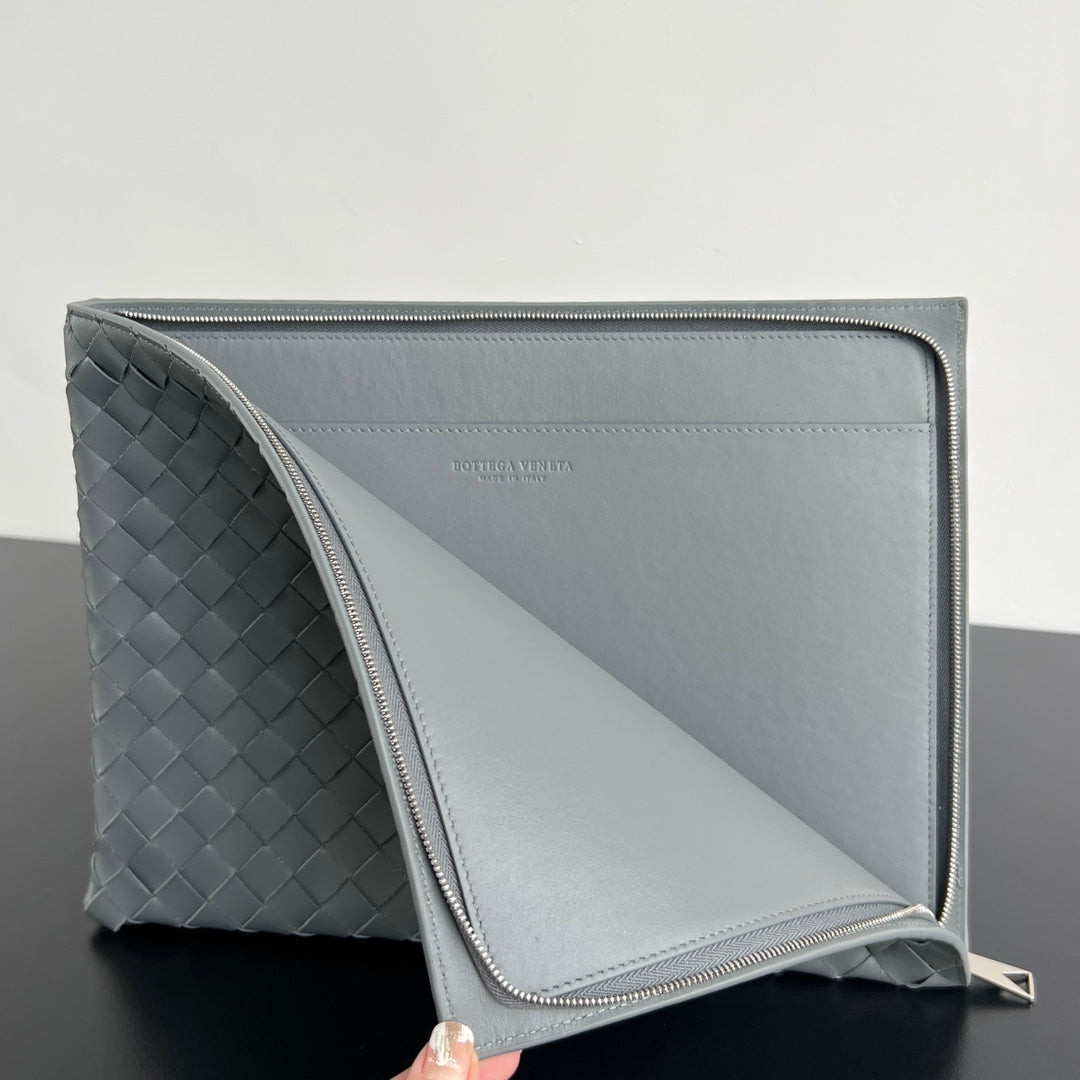 Bottega Veneta Intrecciato Half-Zip Clutch Bag
