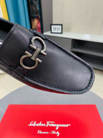 Ferragamo Pebbled Leather Driving Shoes