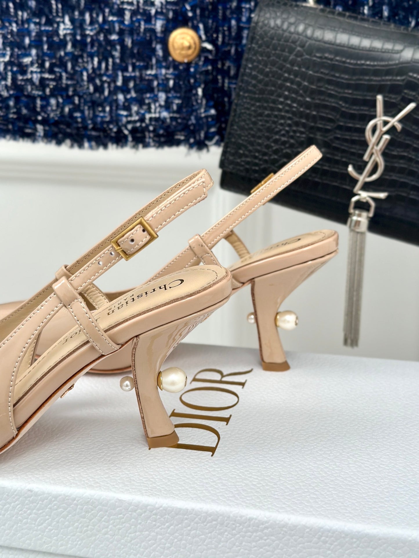 Dior Pearl Heel Pointed-Toe Slingback Mules – Spring/Summer Collection – 2024