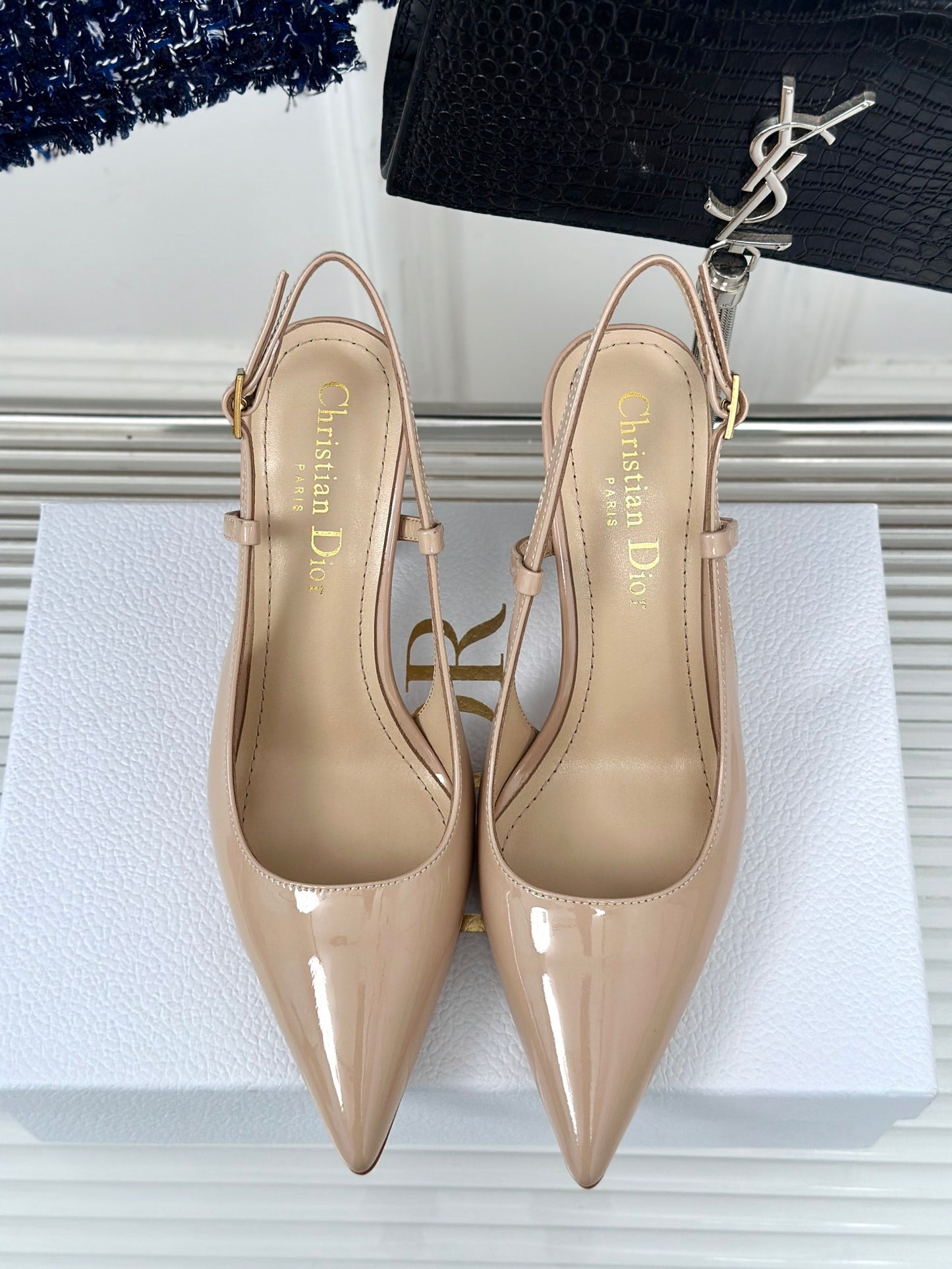 Dior Pearl Heel Pointed-Toe Slingback Mules – Spring/Summer Collection – 2024