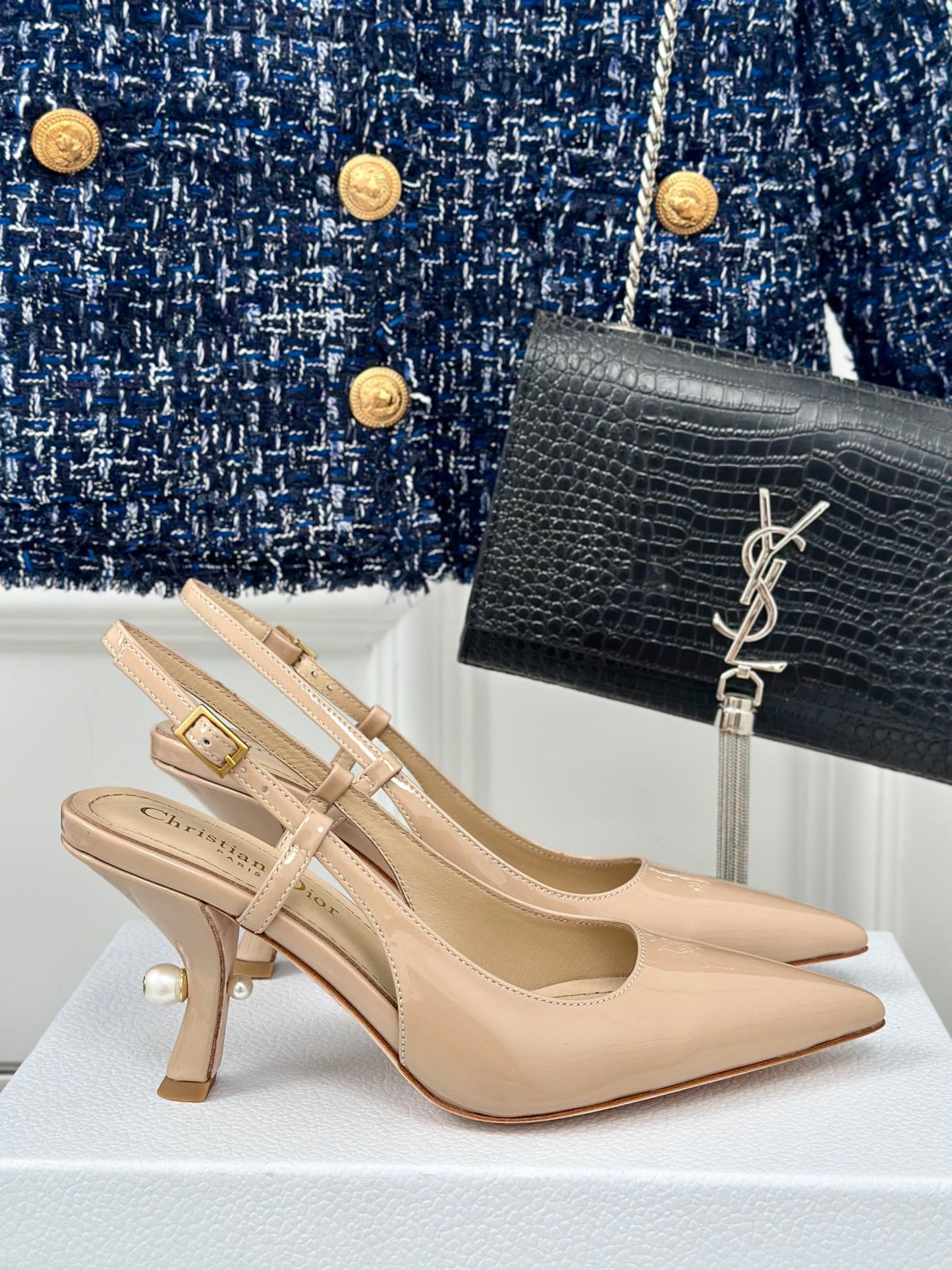 Dior Pearl Heel Pointed-Toe Slingback Mules – Spring/Summer Collection – 2024