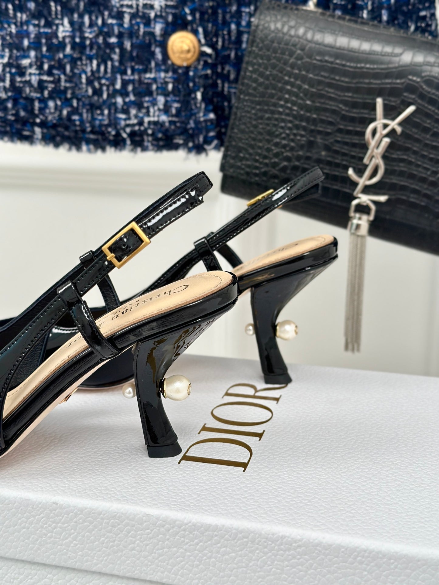 Dior Pearl Heel Pointed-Toe Slingback Mules – Spring/Summer Collection – 2024