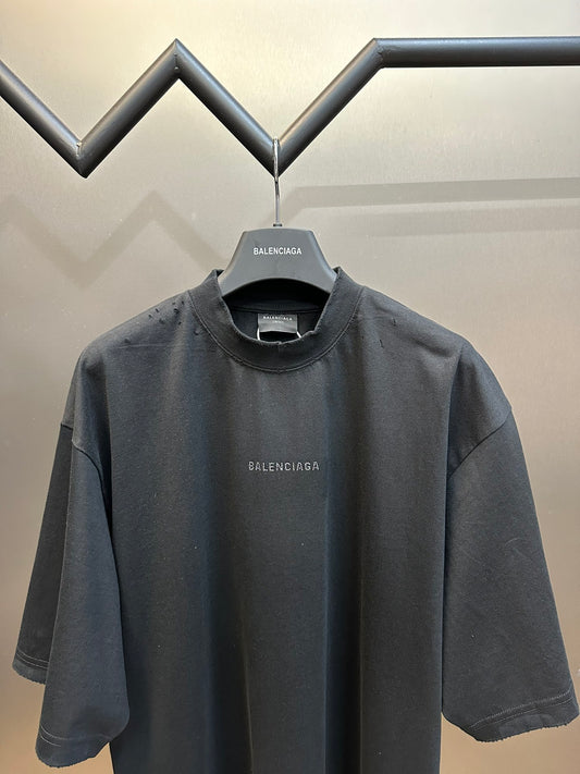 Balenciaga Rhinestone Logo Distressed T-Shirt
