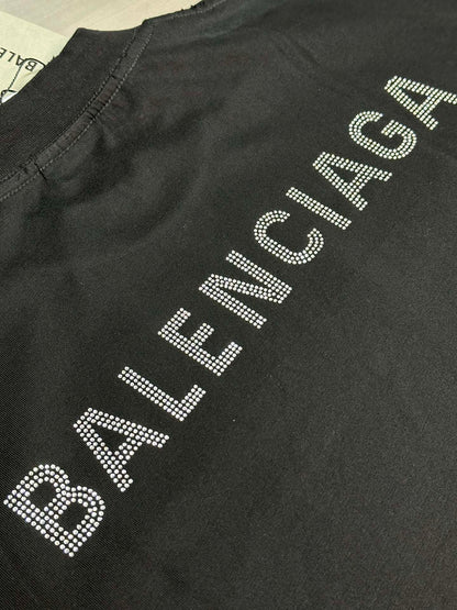Balenciaga Rhinestone Logo Distressed T-Shirt