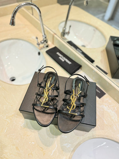 Saint Laurent YSL Metal Logo Heeled Sandals