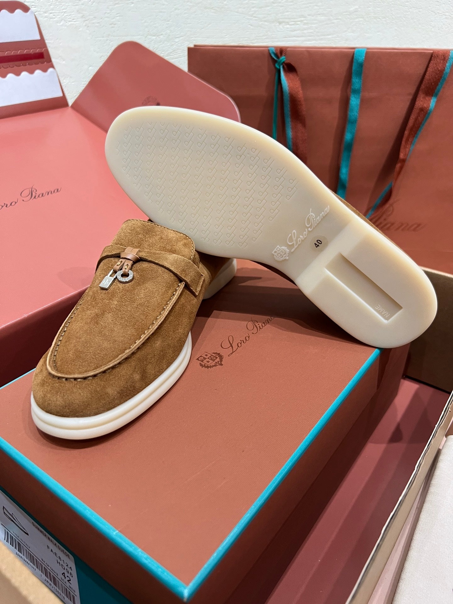 Loro Piana Caramel Suede Mules