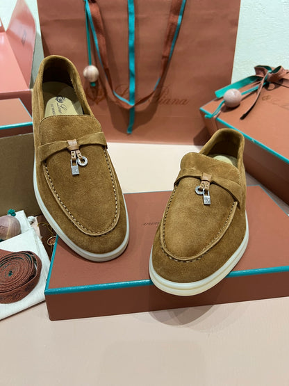 Loro Piana Caramel Suede Mules