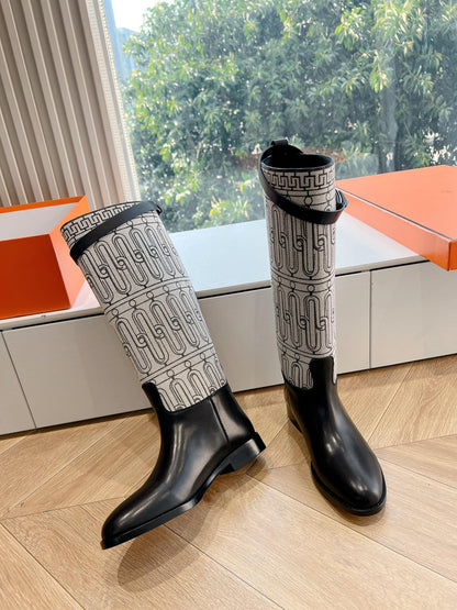 Hermès Jumping Canvas & Leather Knee-High Boots – 2024 Collection