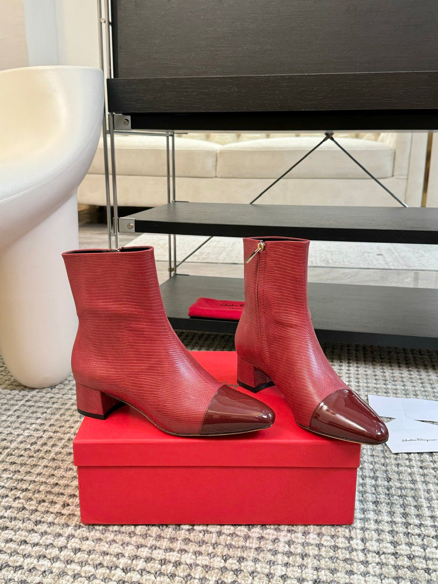 Ferragamo Pointed Toe Chunky Heel Ankle Boots – Autumn/Winter Collection
