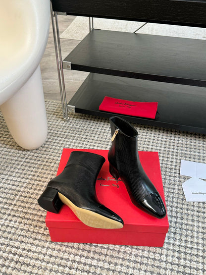 Ferragamo Pointed Toe Chunky Heel Ankle Boots – Autumn/Winter Collection