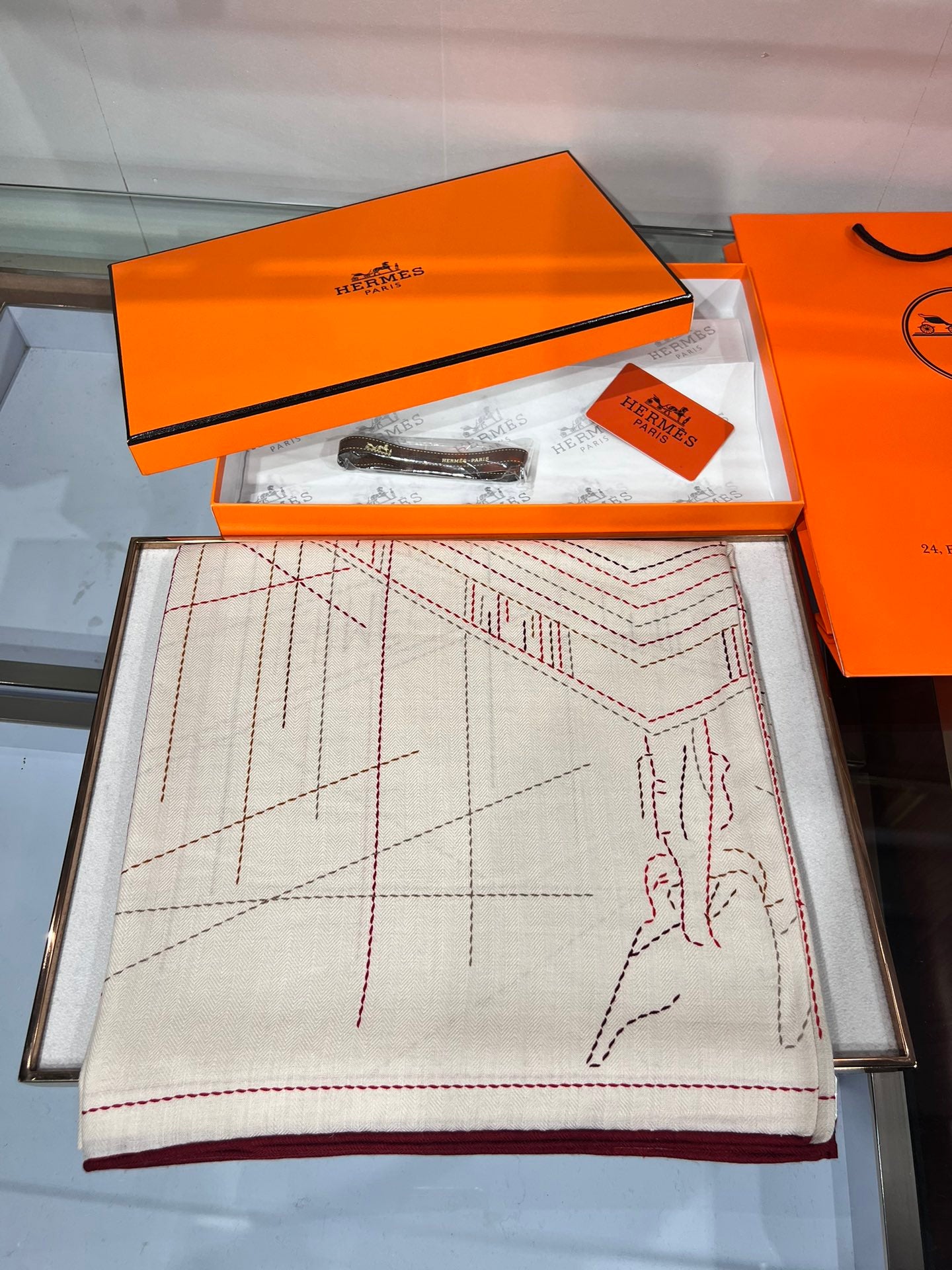 Hermès Double-Sided Saddle Stitch Silk Cashmere Scarf – 2024 Collection