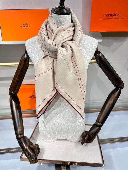 Hermès Double-Sided Saddle Stitch Silk Cashmere Scarf – 2024 Collection