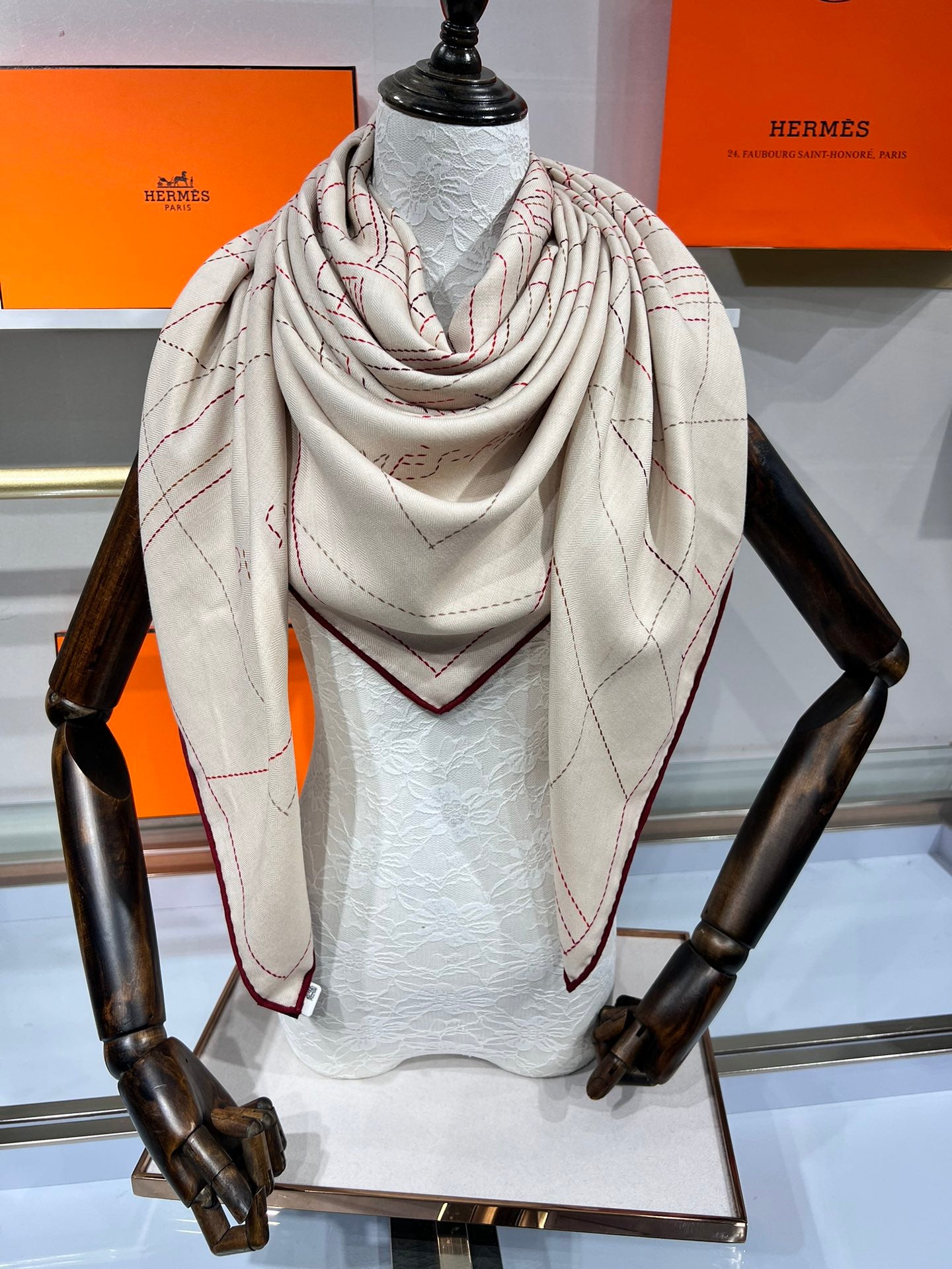 Hermès Double-Sided Saddle Stitch Silk Cashmere Scarf – 2024 Collection