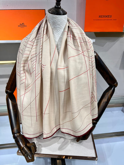 Hermès Double-Sided Saddle Stitch Silk Cashmere Scarf – 2024 Collection