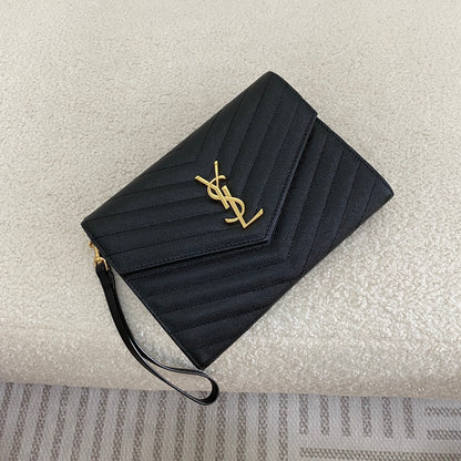 Saint Laurent Cassandre Grained Leather Clutch Bag
