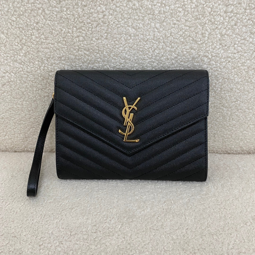 Saint Laurent Cassandre Grained Leather Clutch Bag
