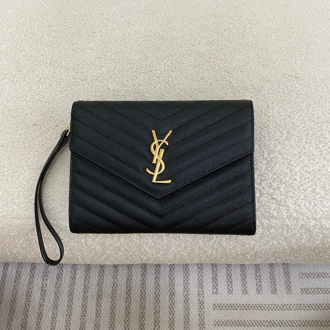 Saint Laurent Cassandre Grained Leather Clutch Bag